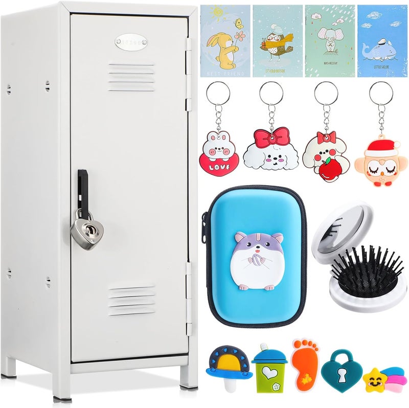 Vercraft 12 Pcs Mini Locker 10.8 Inch Miniature Storage with Lock and 2 Keys Small Cute Functional Locker for Desktop Bedroom Home Office(White,Animal) - Image 1